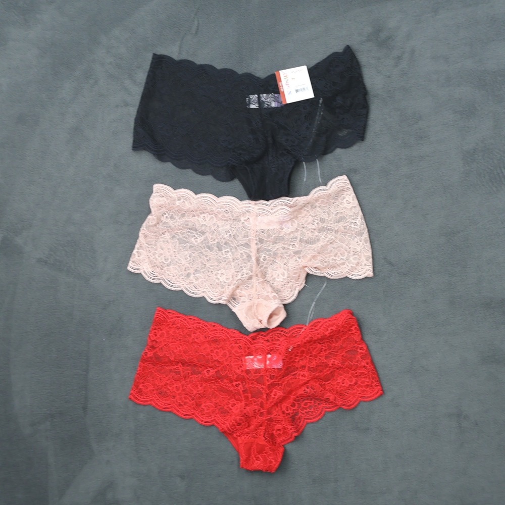 Joyspun Womens 3PK Lace Boyshort Panties Black Pink Red Size M 8-10 JS662 NWT